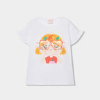 T-shirt manica corta con volano e applicazione