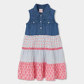 Vestito denim e balze cotone bambina