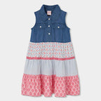Vestito denim e balze cotone bambina