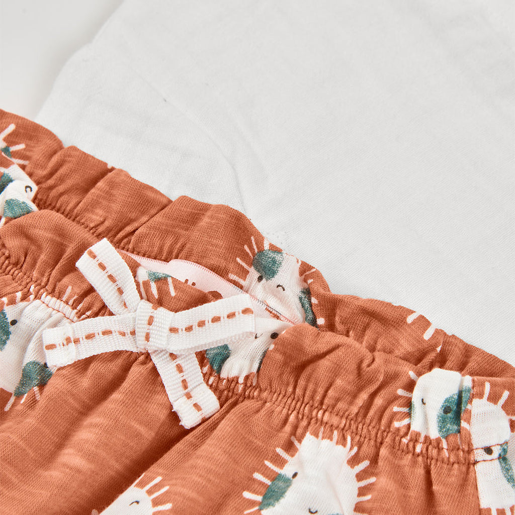 Completo neonata camicetta con orlo tondo e culotte 