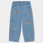 Jeans baggy fiori ricamati