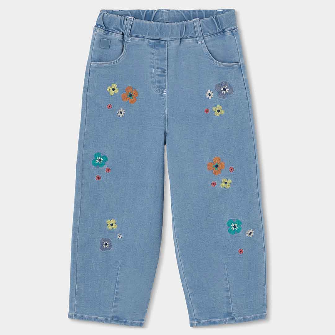Jeans baggy fiori ricamati