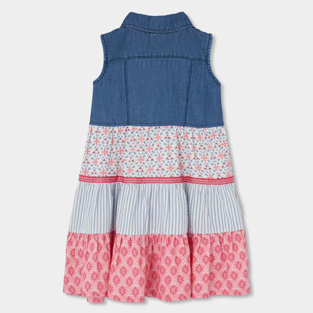 Vestito denim e balze cotone bambina