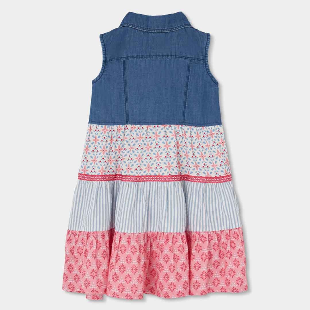Vestito denim e balze cotone bambina
