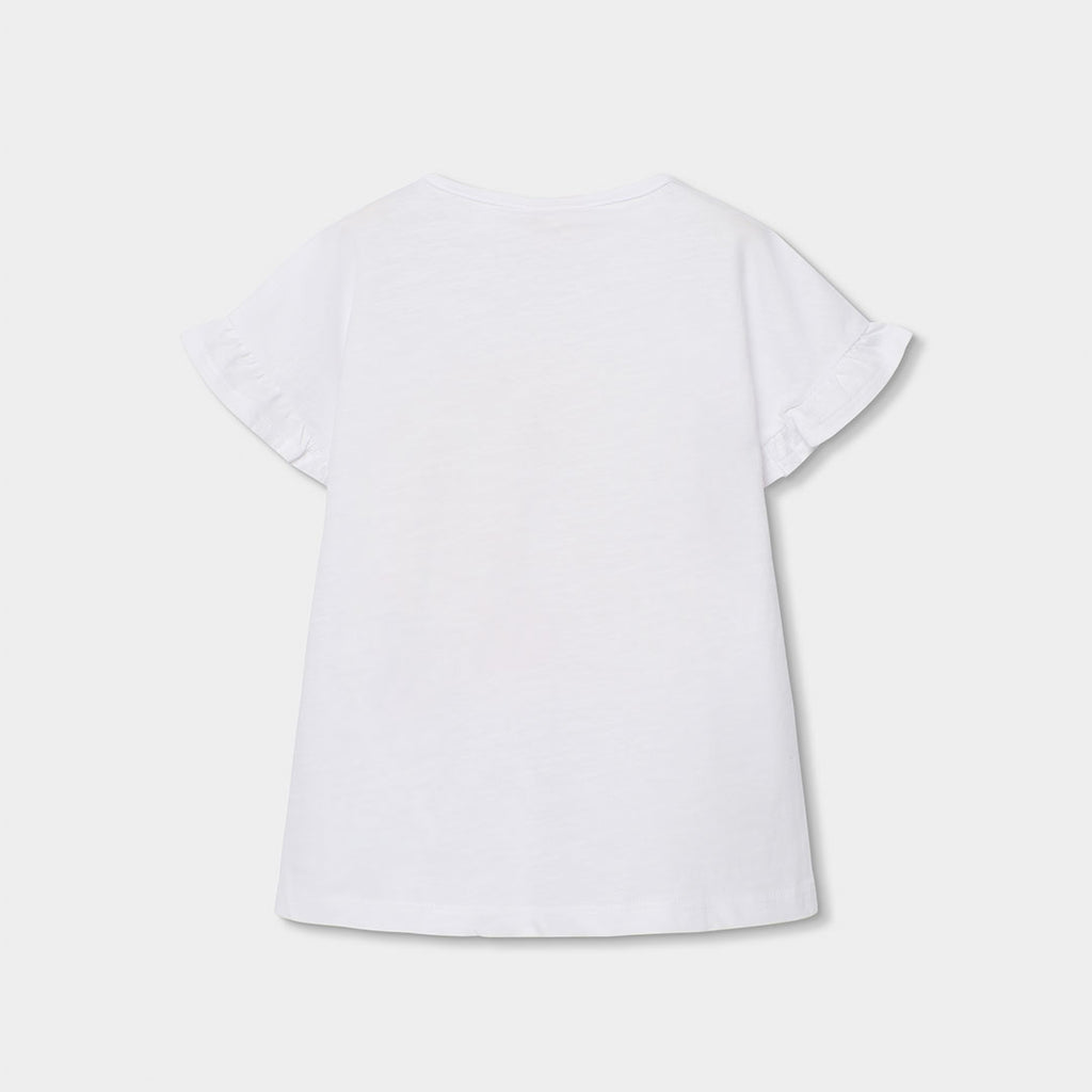 T-shirt manica corta con volano e applicazione