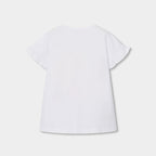 T-shirt manica corta con volano e applicazione