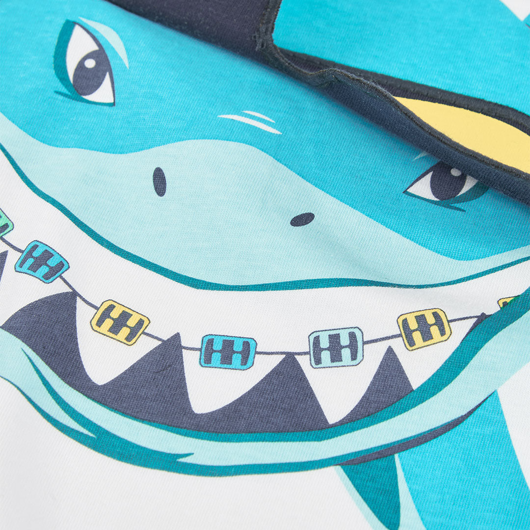 T-shirt mezza manica bianca con squalo