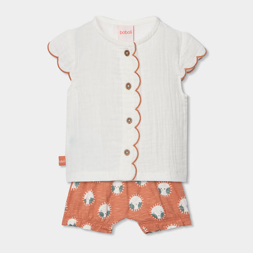 Completo neonata camicetta con orlo tondo e culotte 