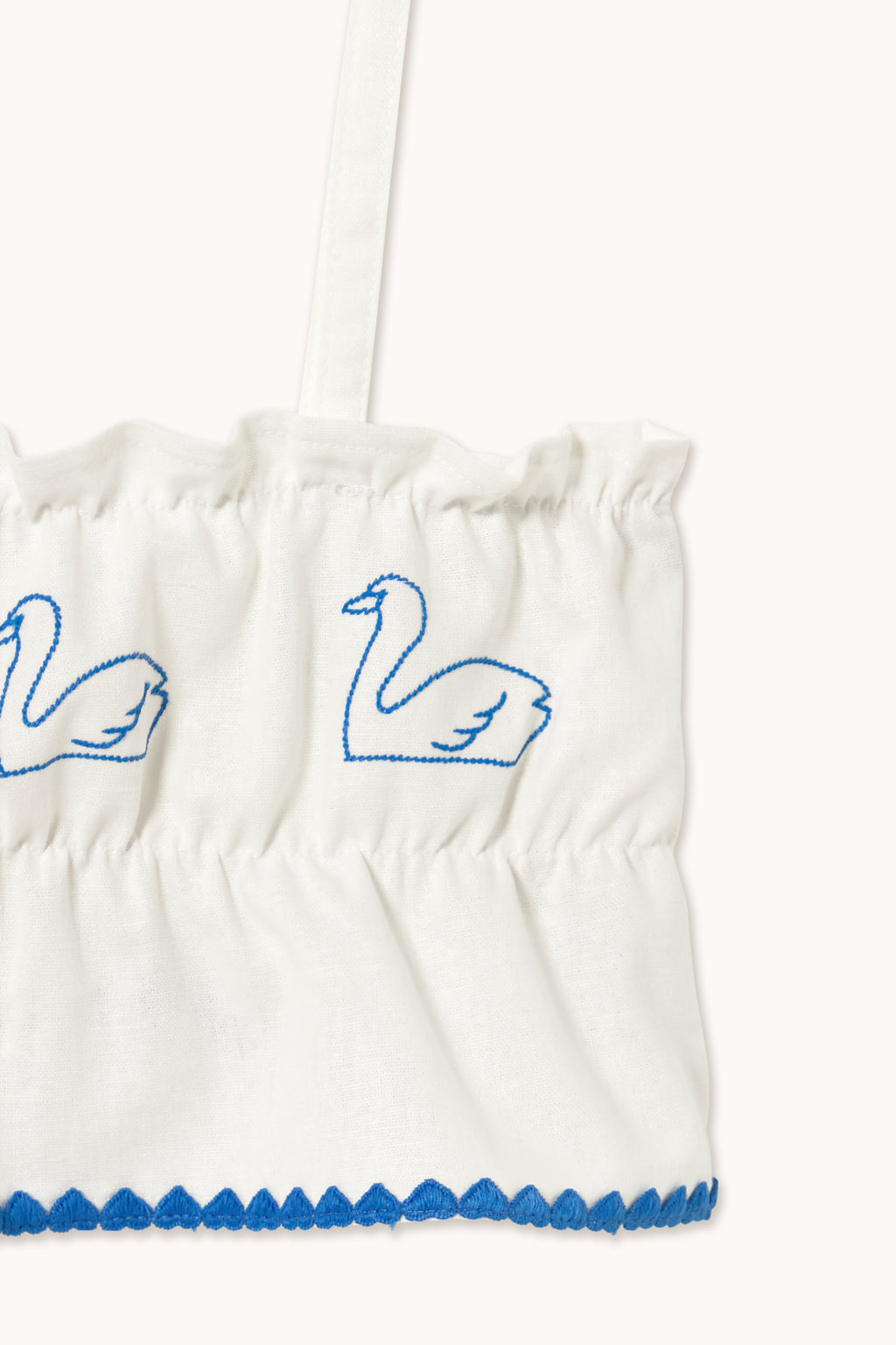 Top lino cigni ricamati