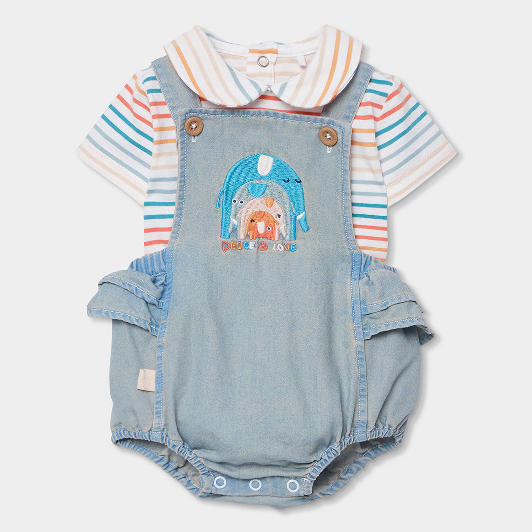 Completo salopette e t-shirt mezza manica neonata elefanti