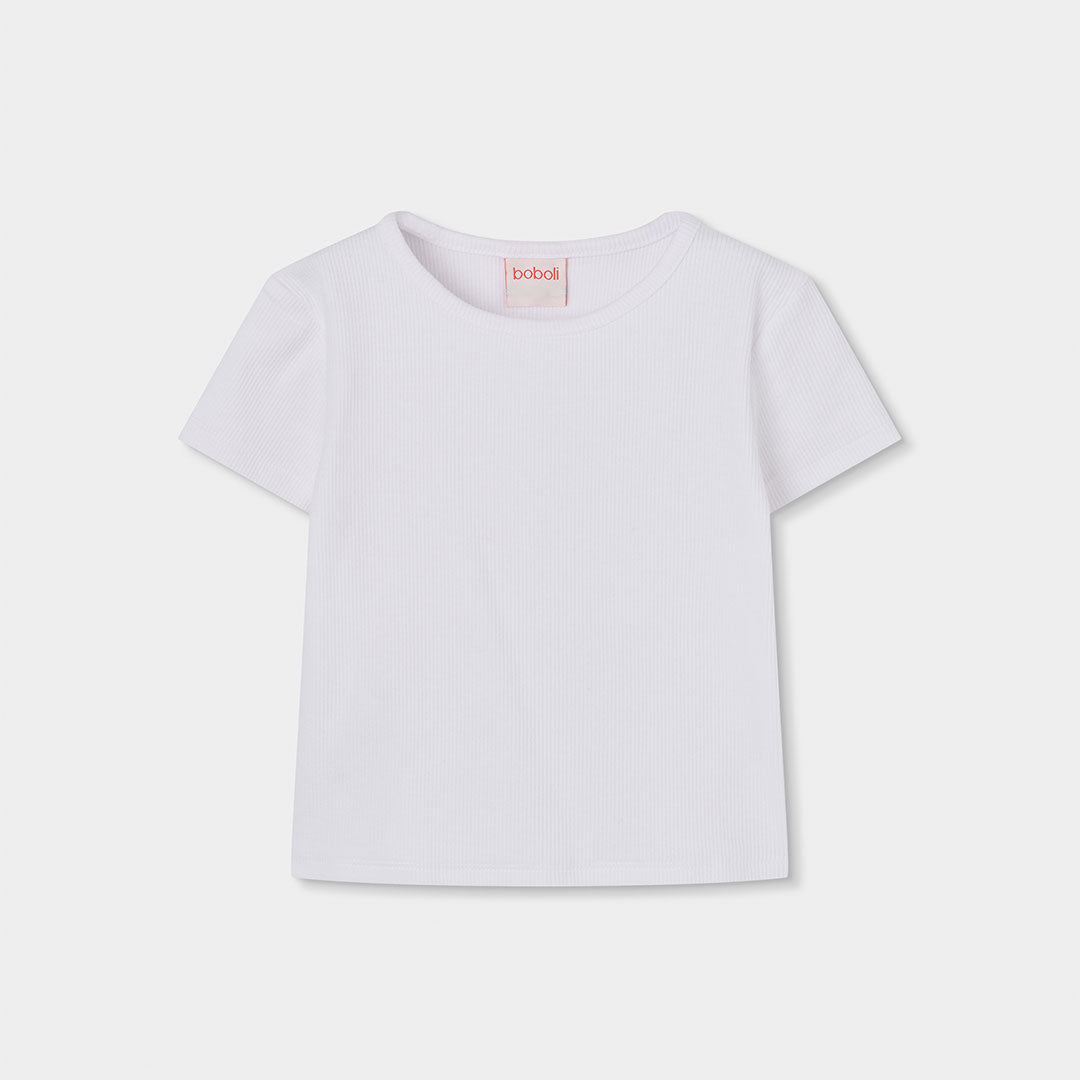 T-shirt mezza manica costine bianca