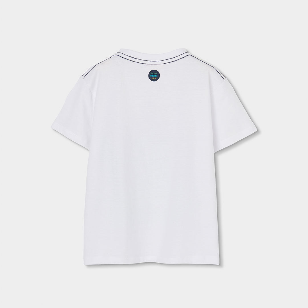 T-shirt mezza manica bianca con squalo