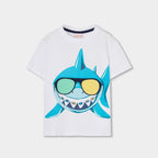 T-shirt mezza manica bianca con squalo