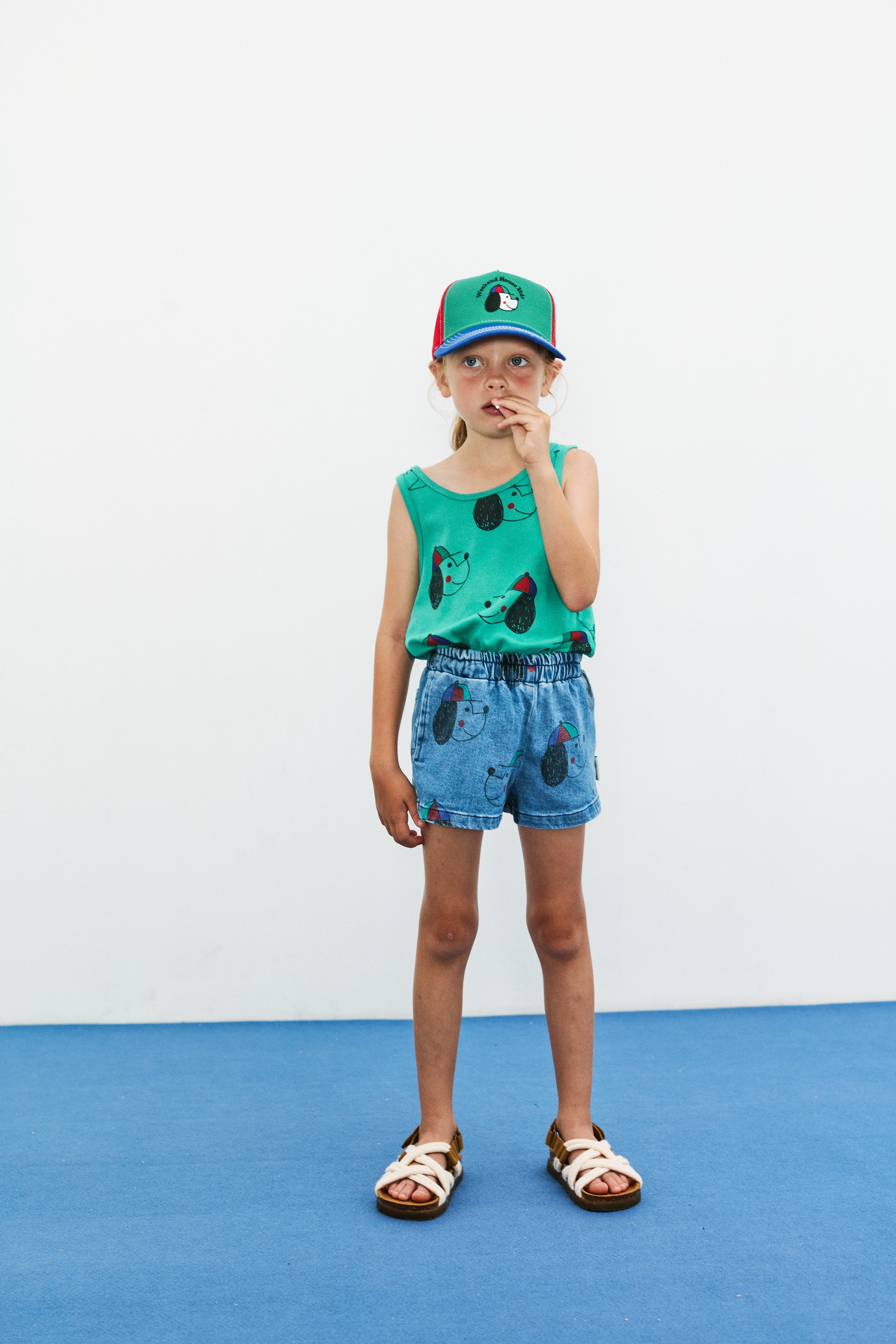 Bermuda jeans stampa happy dog