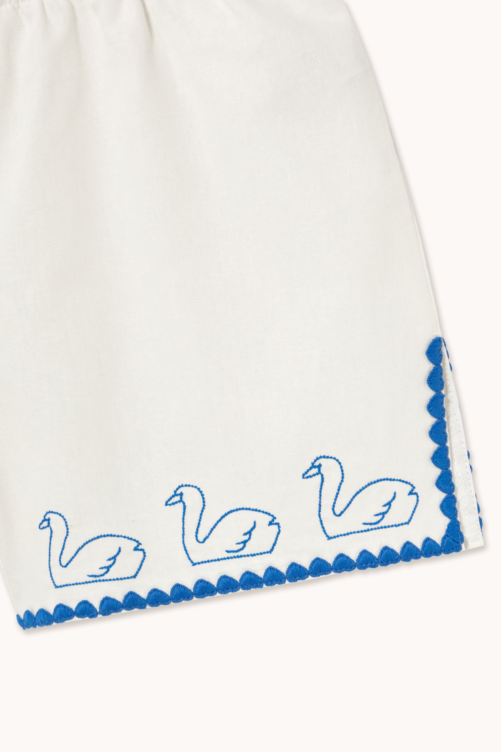 Short lino cigni ricamati