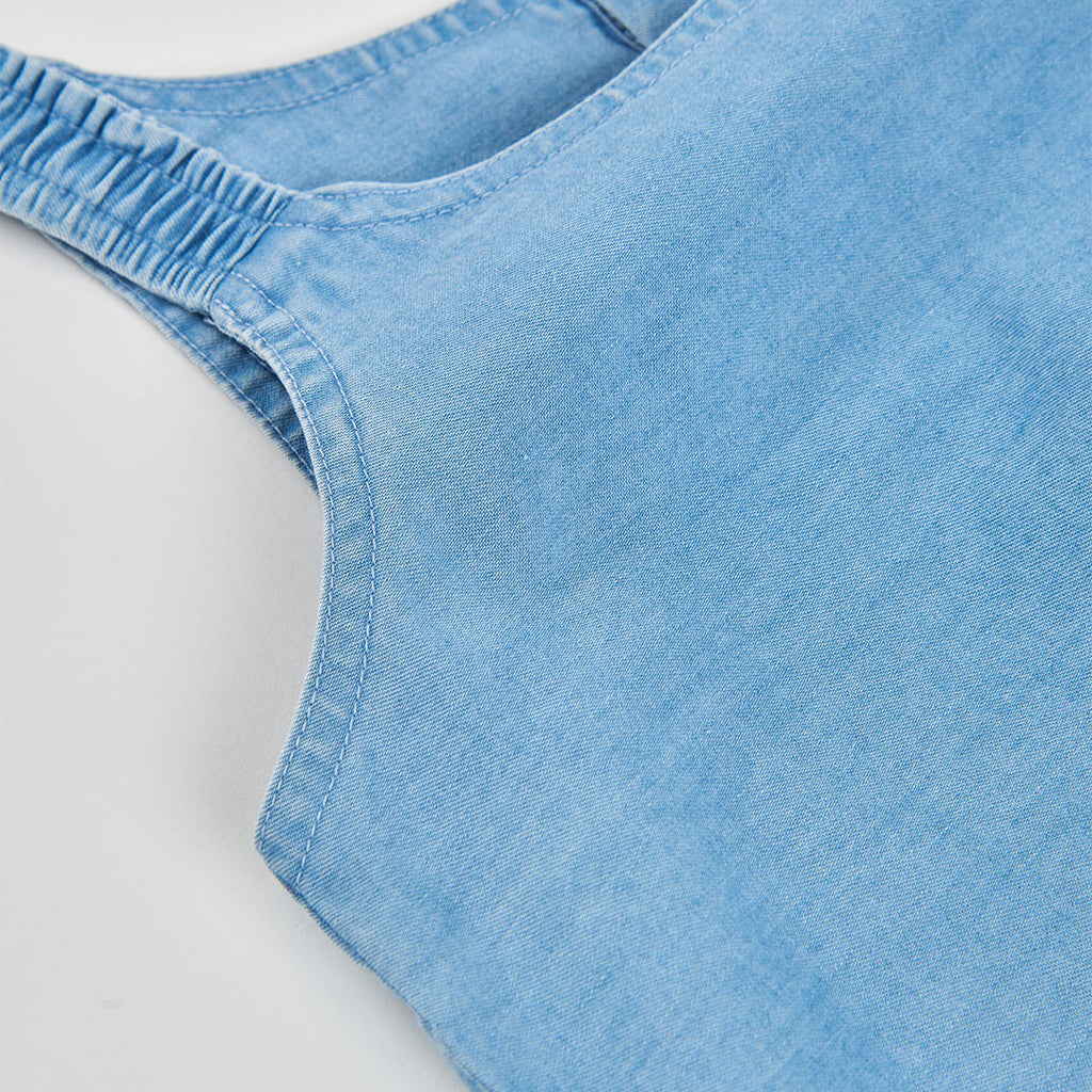 Top jeans con orlo ricamato