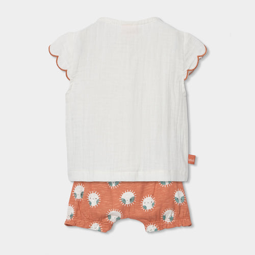 Completo neonata camicetta con orlo tondo e culotte 