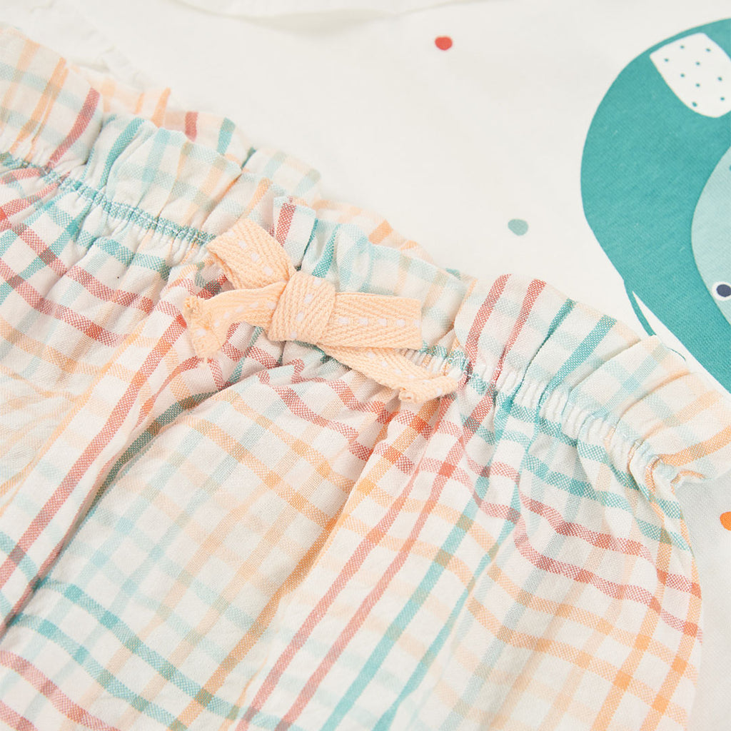 Completo neonata t-shirt giromanica e culotte a quadri