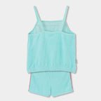 Completo bambina canotta e short turchese spugna