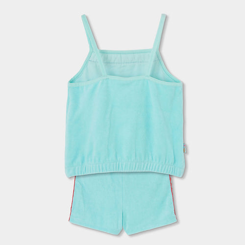 Completo bambina canotta e short turchese spugna