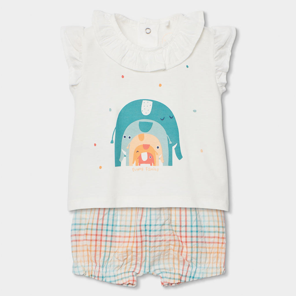 Completo neonata t-shirt giromanica e culotte a quadri