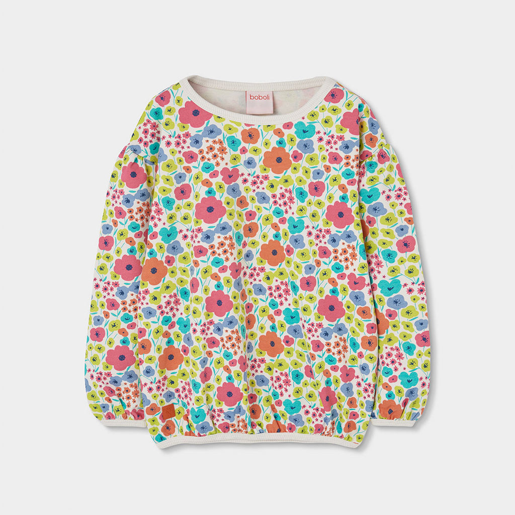 Felpa bambina girocollo fiori all over