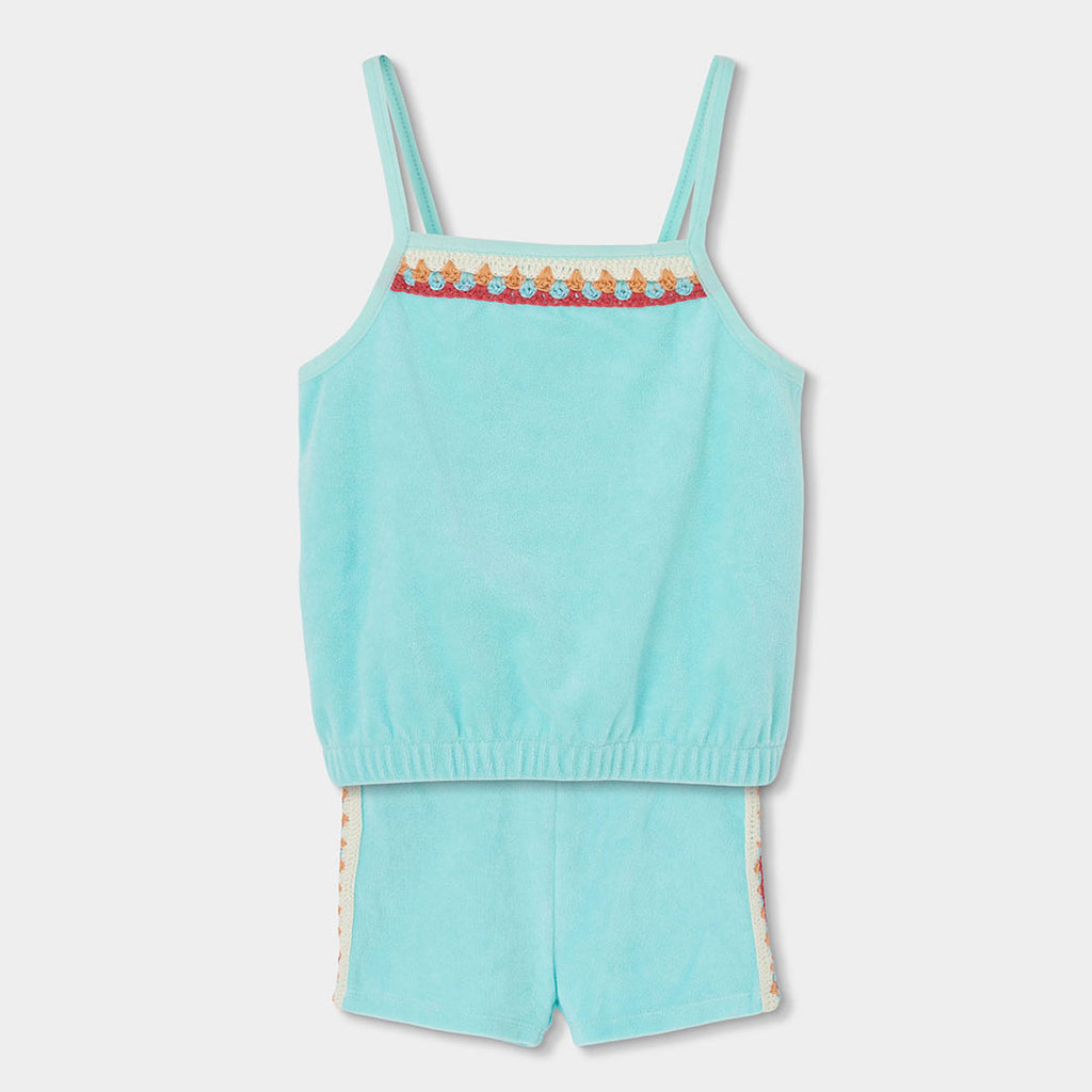 Completo bambina canotta e short turchese spugna