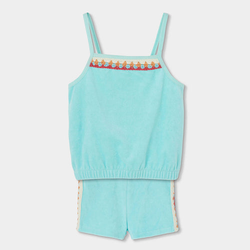 Completo bambina canotta e short turchese spugna
