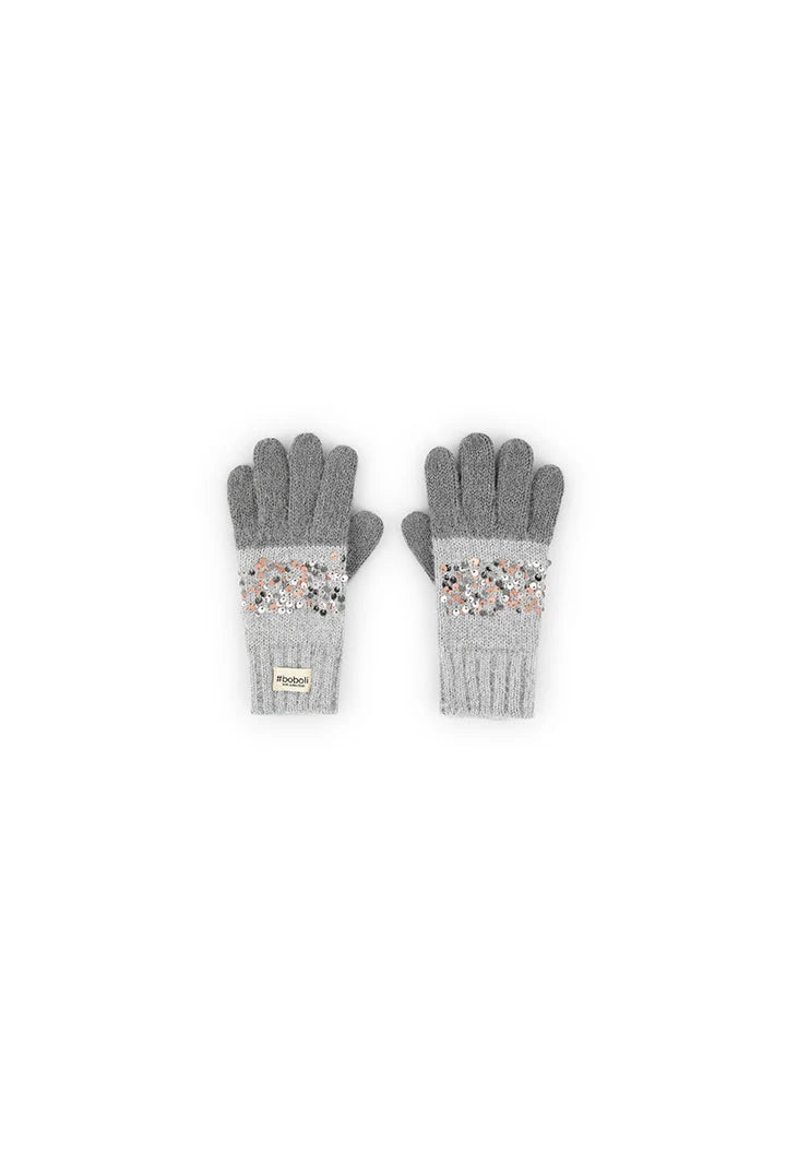 Guanti grigi con paillettes bambina