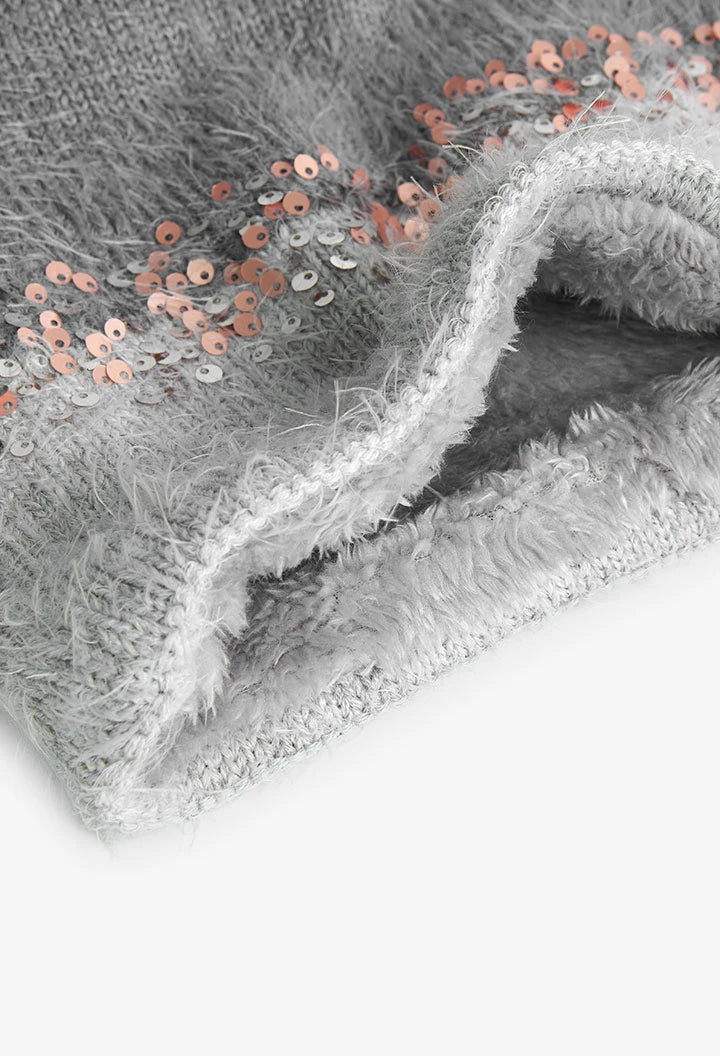 Scaldacollo maglia grigio con paillettes bambina
