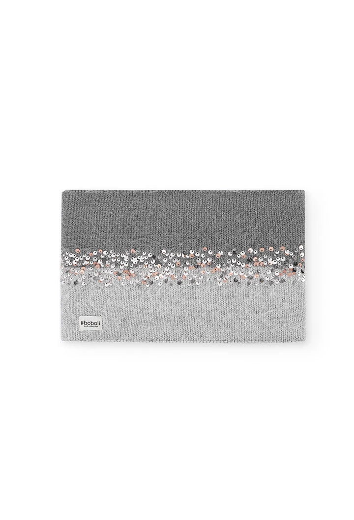 Scaldacollo maglia grigio con paillettes bambina