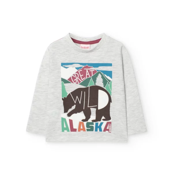 T-shirt manica lunga grigio chiaro con stampa wild