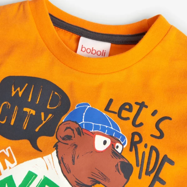 T-shirt manica lunga arancione con stampa orso - immagine 2