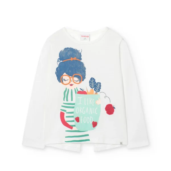 T-shirt manica lunga bianca spacchetto sul retro