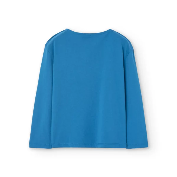 T-shirt manica lunga blu 100% cotone - immagine 3