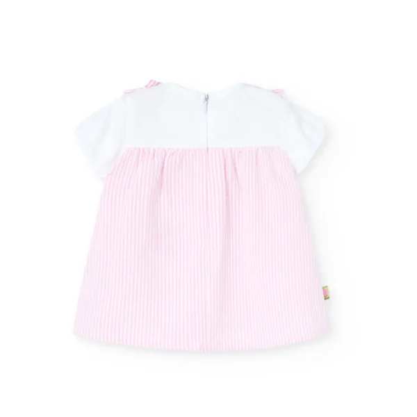 Vestito bianco e rosa a righe con tulipani - immagine 2