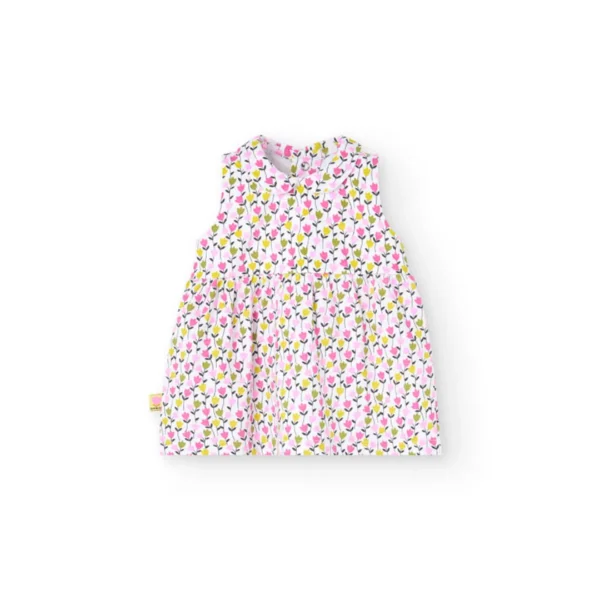 Vestito giromanica con colletto stampa tulipani all over