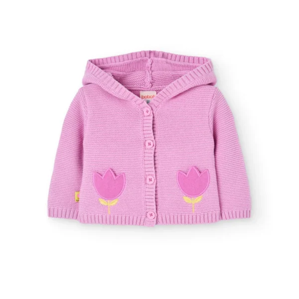 Cardigan tricot con cappuccio e tulipano