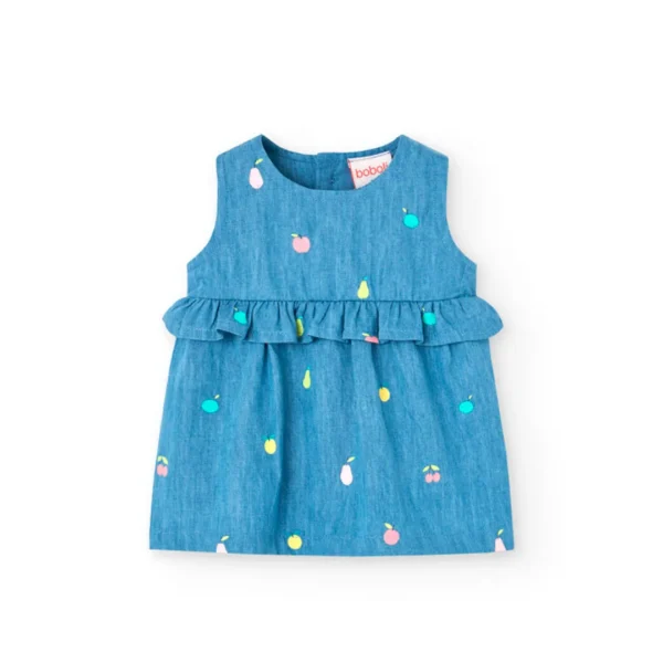 Vestito giromanica denim stampato con copri pannolino