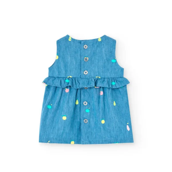 Vestito giromanica denim stampato con copri pannolino - immagine 2