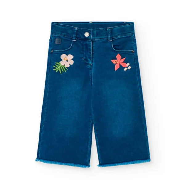 Jeans gamba dritta con applicazioni floreali