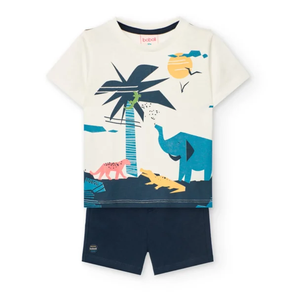 Completo t-shirt mezza manica e pantaloncino palma ed elefante