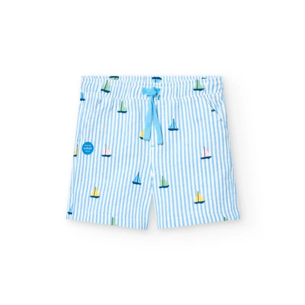 Shorts in cotone mille righe con barca a vela
