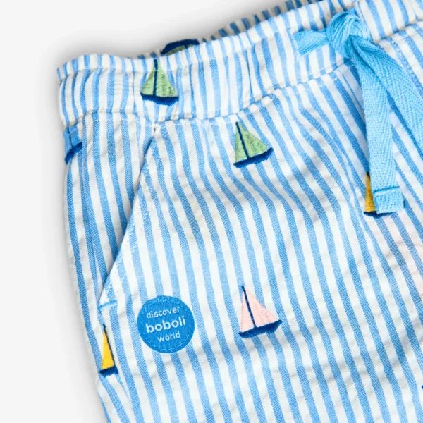 Shorts in cotone mille righe con barca a vela - immagine 3