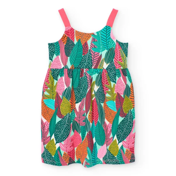 Vestito bretelle a contrasto foglie