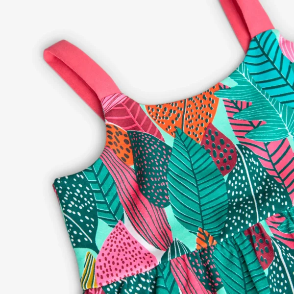 Vestito bretelle a contrasto foglie - immagine 3